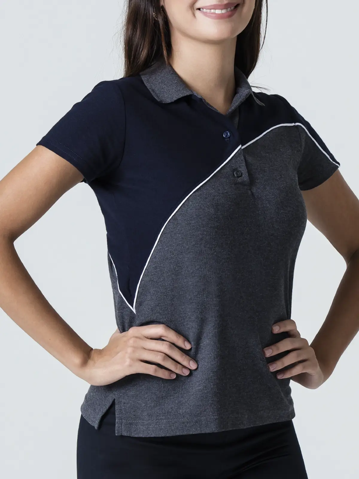 Playera polo combinada para mujer