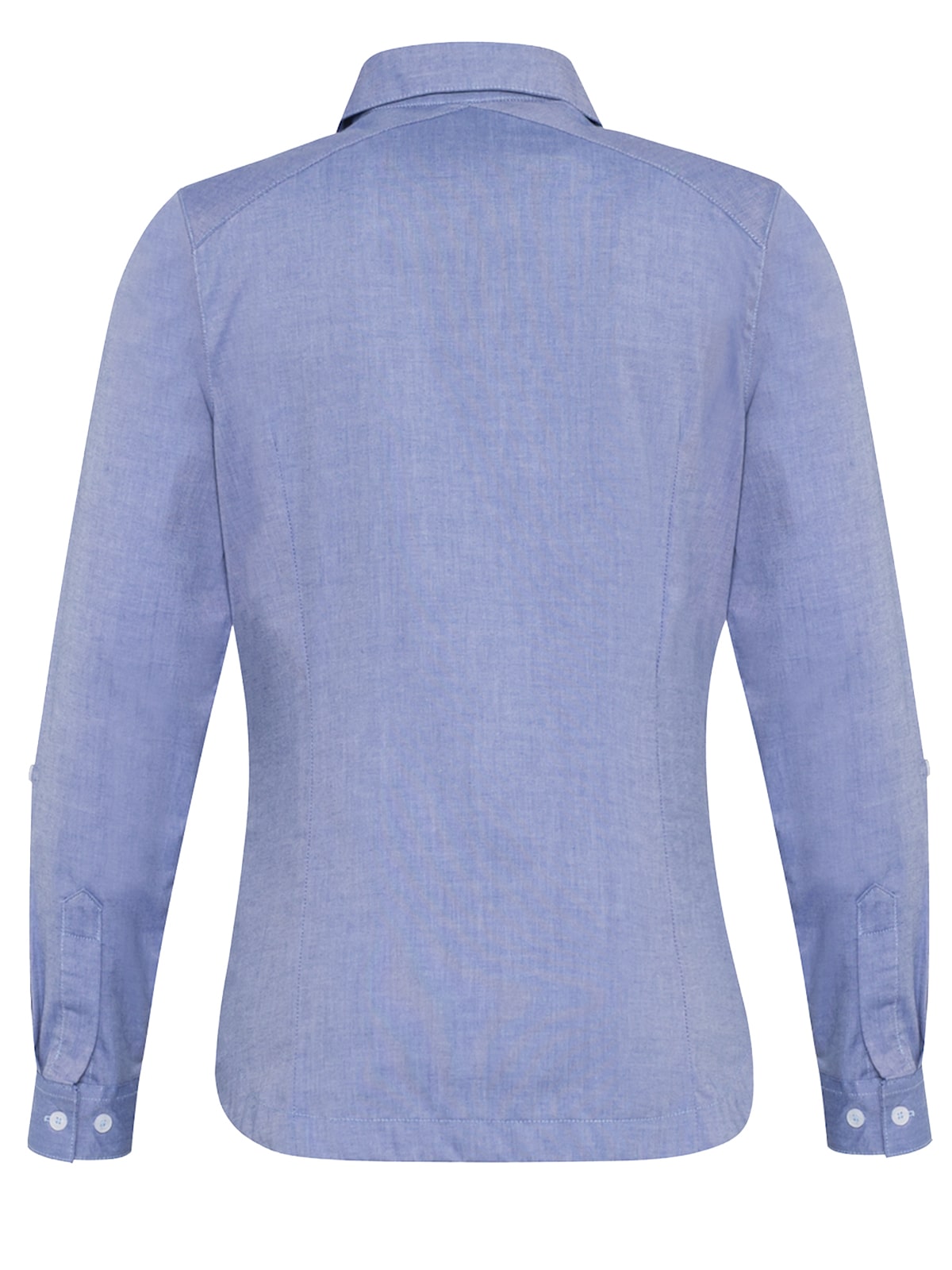 Blusa oxford color azul cielo parte de la espalda