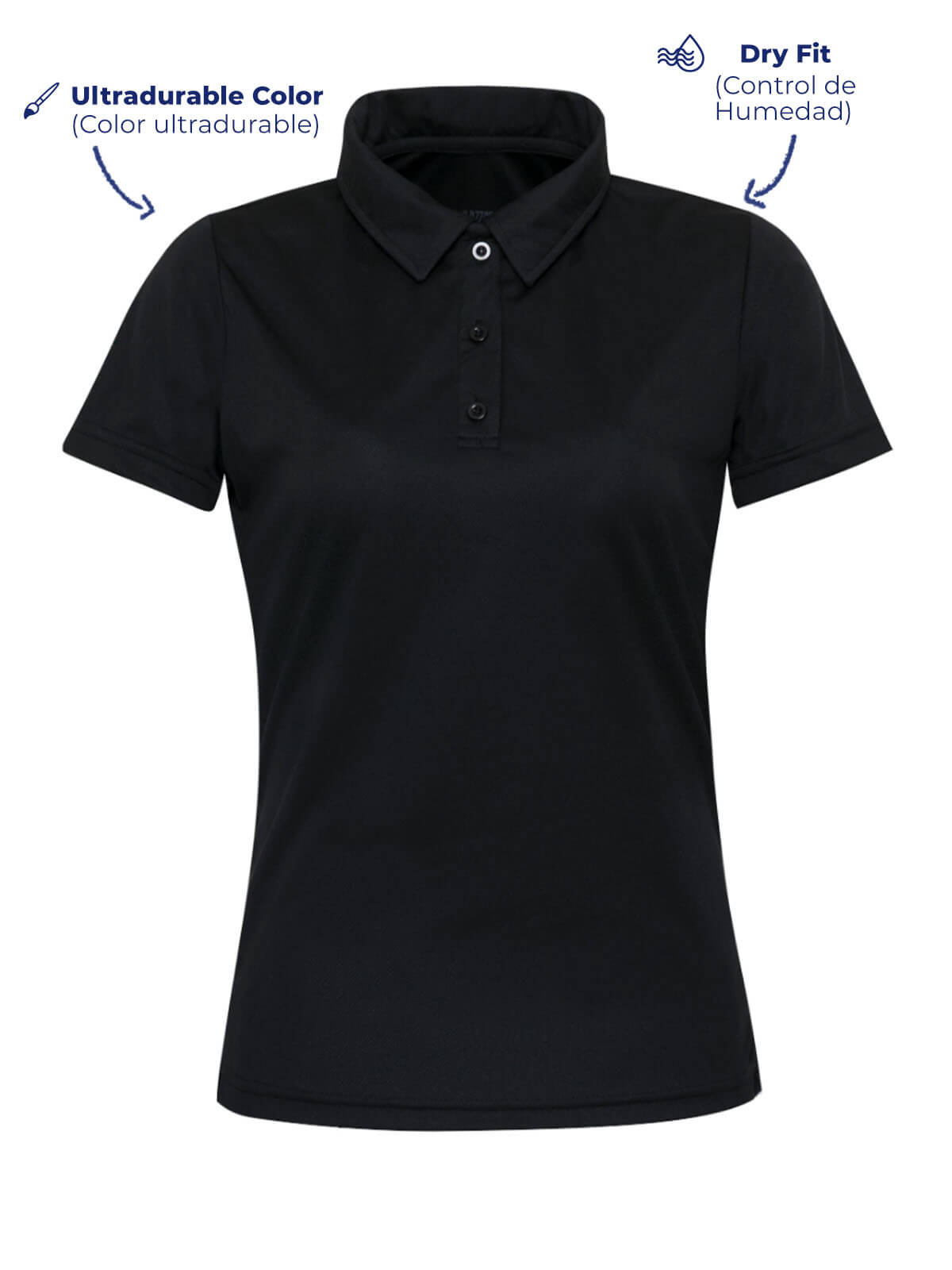 P900 black polo shirt for women front view