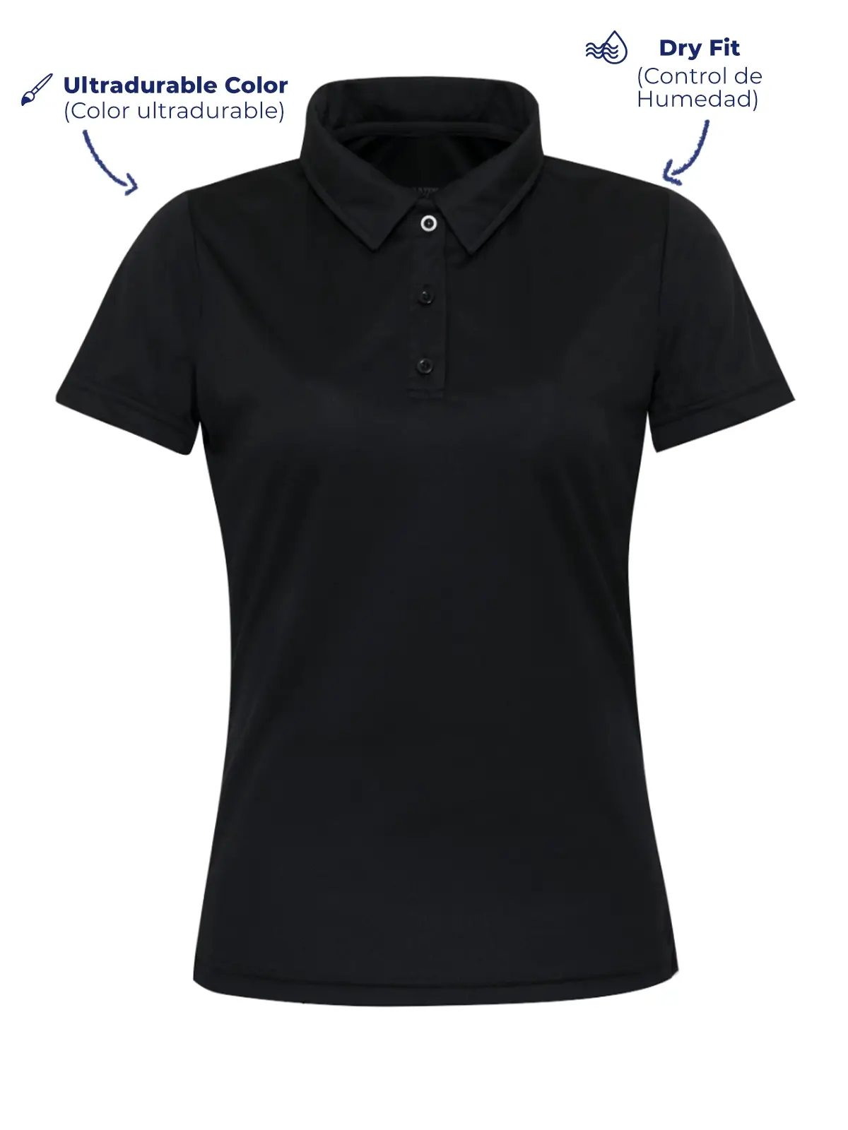 P900 black polo shirt for women front view