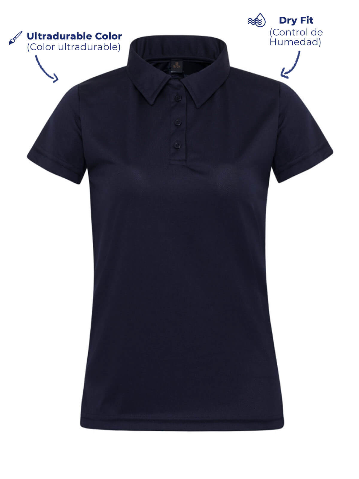 P900 navy blue polo shirt for women front view
