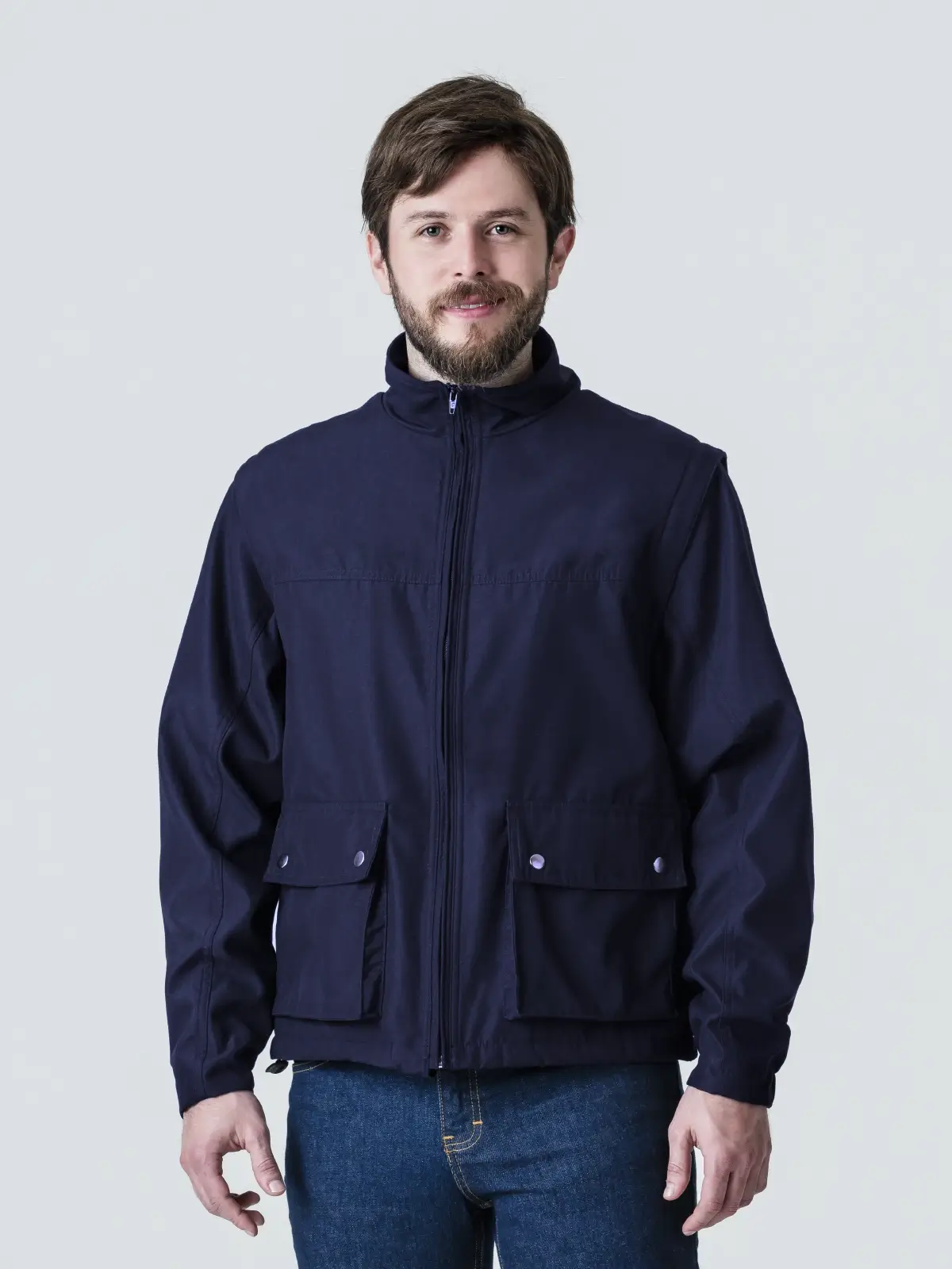 jacket with removable sleeves in navy