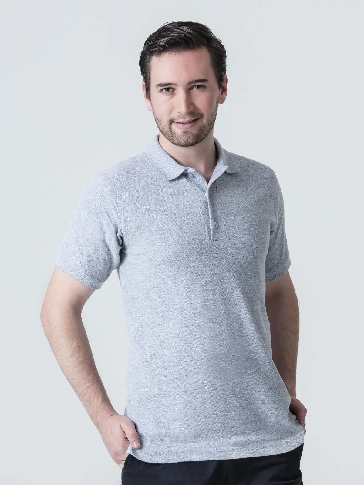 playera polo pique gris claro