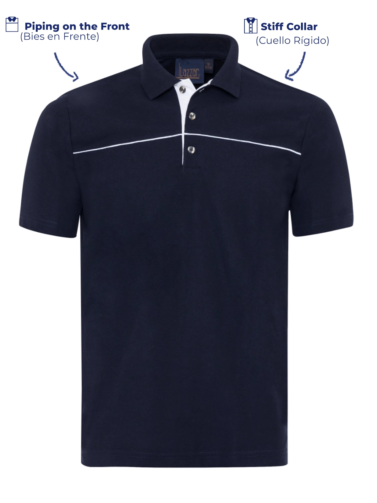 Polo shirt P 506 navy blue with white front view