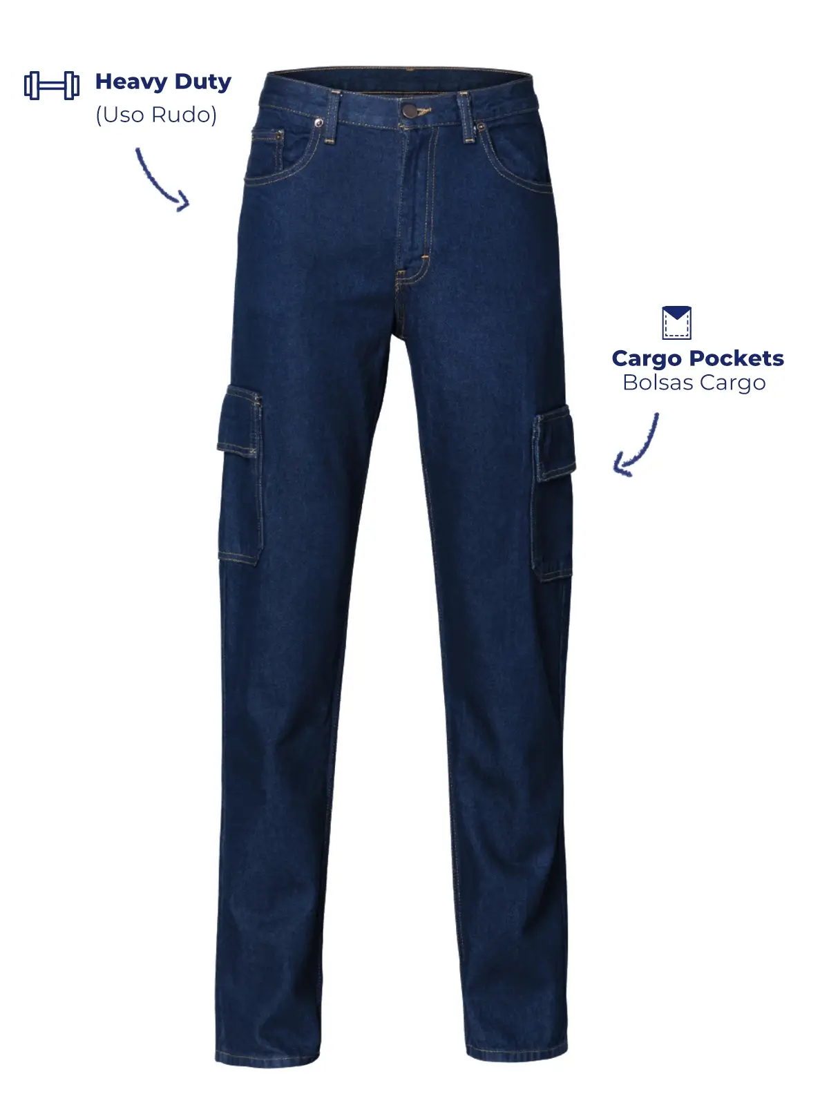 denim cargo pants front view