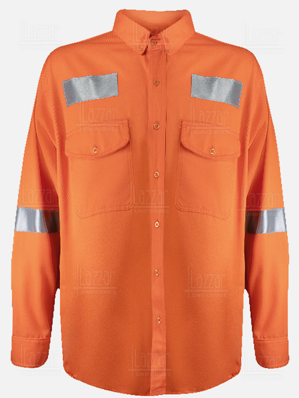 shirt with orange reflective ribbons