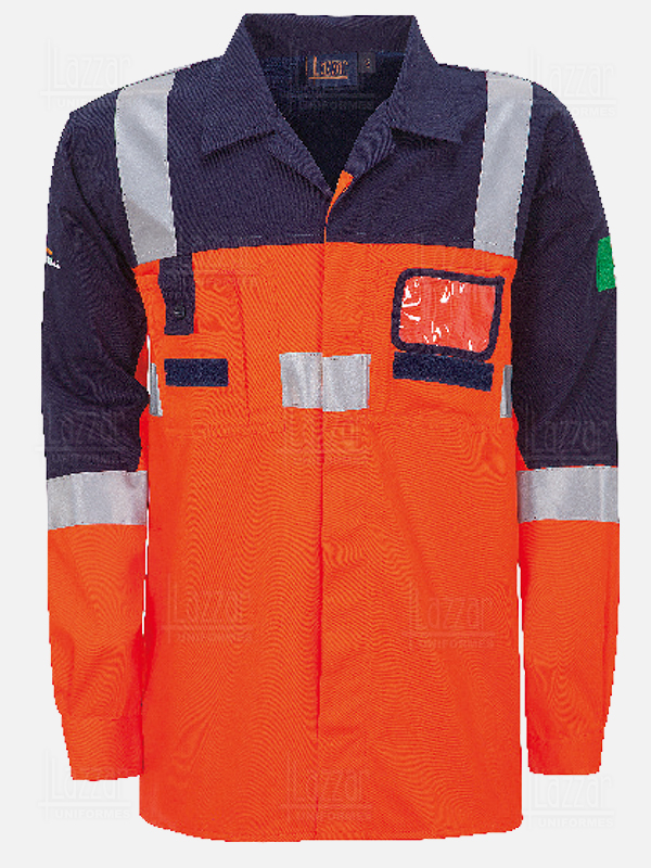 shirt with orange reflective ribbons