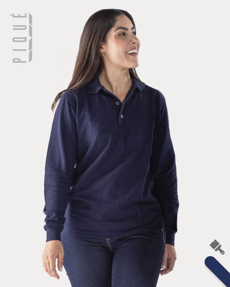 Playera Tipo Polo Manga Larga Dama