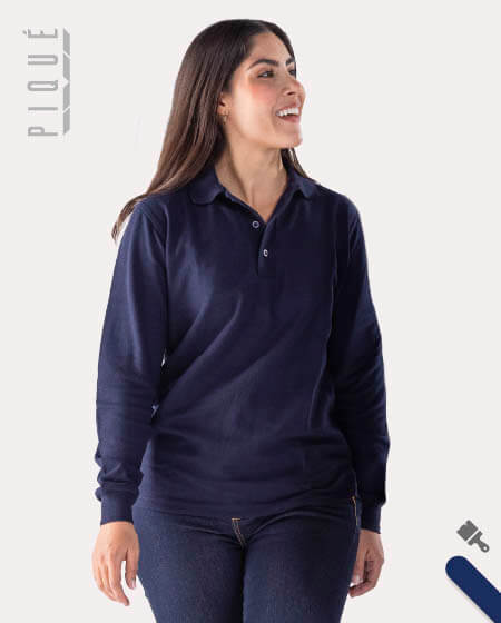 Playera Tipo Polo Manga Larga Dama